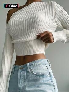 women's solid asymmetrical neck polyester  sweater, casual one shoulder fit long sleeve knitting top, women's knitwear for daily wear, summer top 2025, trending clothing women