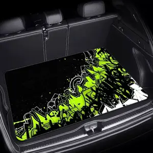 1 piece of graffiti-style car trunk pad, size 75X100, made of durable materials with a dynamic urban art design. Perfect for finishing up your car interior and showcasing vibrant green and white street art.
