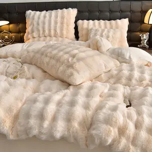 Faux Rabbit Fur Duvet Cover Set, Fuzzy Duvet Cover, Luxury Ultra Soft Solid Color Bedding, Warm All Season 3 Piece Set with 1 Duvet Cover and 2 Pillowcases for Bedroom, Sofa, Dorm