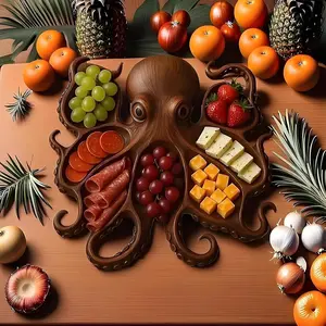 Octopus Fruit Platter Home Decor, Wooden Cheese & Meat Tray, Ideal for Beach & Nautical Lovers, Perfect for Housewarming Parties