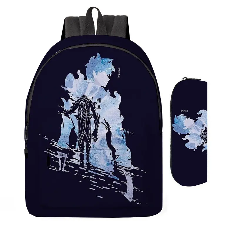 Solo Leveling Backpack & Pencil Case Set, Anime School Backpack, Large Capacity Student Bookbag, DIY Full Print Laptop Backpack, Lightweight Travel Daypack for Boys Girls Teens, Back to School