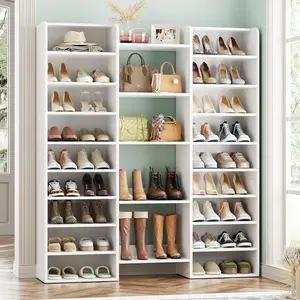 Unikito 14-Tier Wood Shoe Cabinet, Freestanding Shoe Storage Organizer with 22 Open Cubbies for Entryway, Living Room
