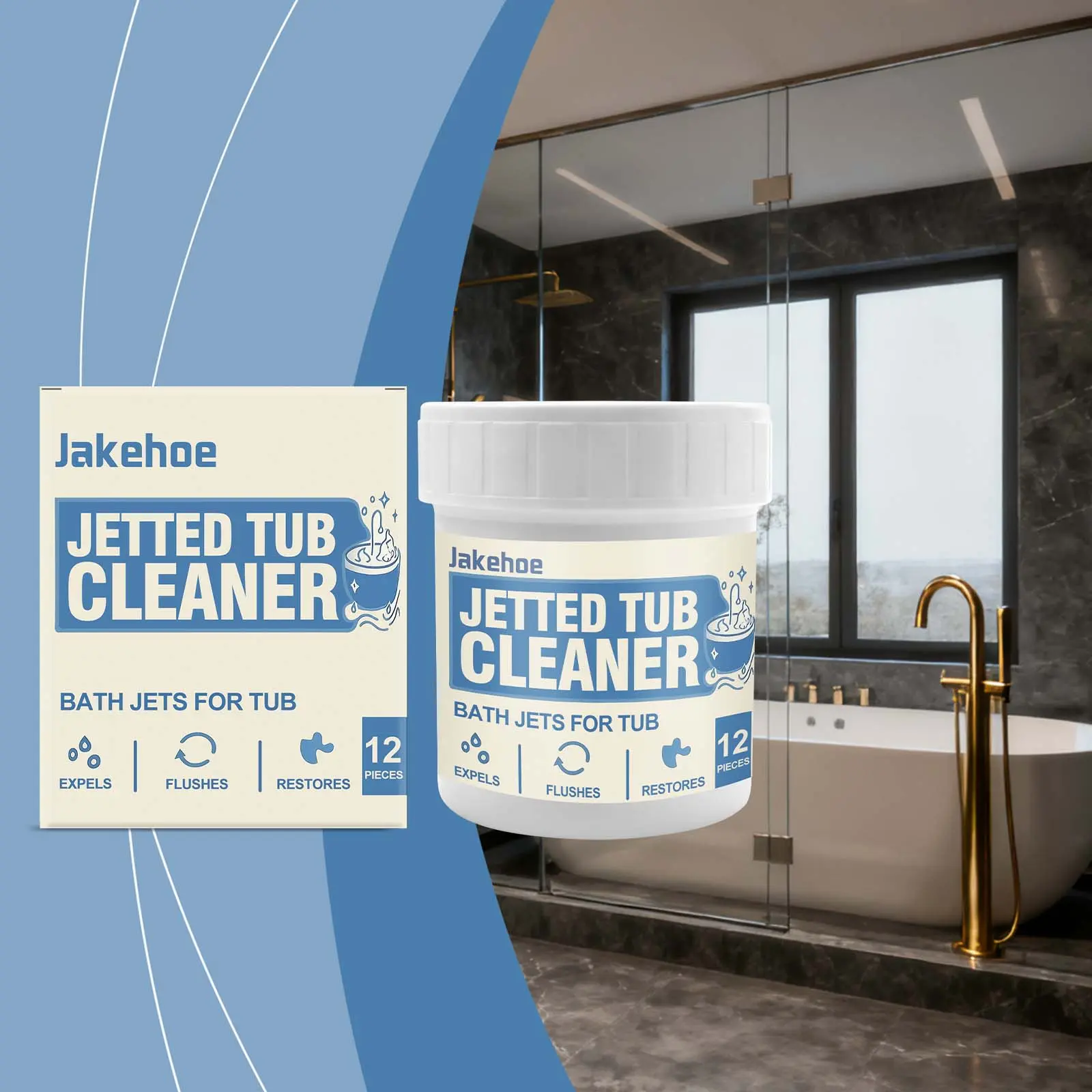 Jakehoe Spray-Type Bathtub Cleaning Tablets - Sodium Percarbonate Household Cleaners for Bathroom Deep Clean, Easy to Use, Deep Dirt Removal, Stain & Limescale Elimination, Glossy Surface Restoration