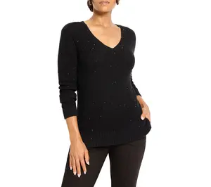 NIC+ZOE Shimer Waffle V-Neck Sweater