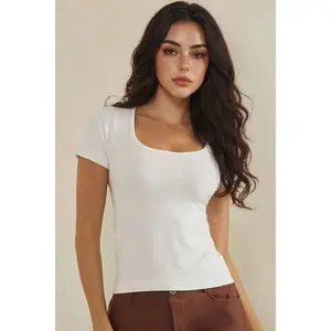 Seamless Scoop Neck Short Sleeve Top: White / ONE SIZE
