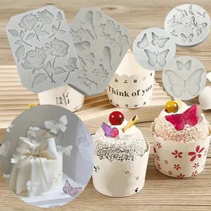 5 Pack Butterfly/Rose Flower/Stems/Birds/Blossoms Silicone Fondant Mold for Making Chocolate,Fondant,Jelly,Polymer,Clay,Soap,Crafting,DIY Projects and Cake Decoration,Hand Tools Kits