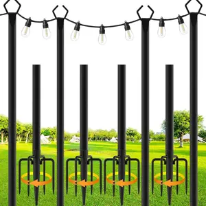 4/6 Pack Outdoor String Light Stands, Thick Metal Lamp Hooks with Forks, Garden Patio Backyard Decor Accessories, No Bulbs Included