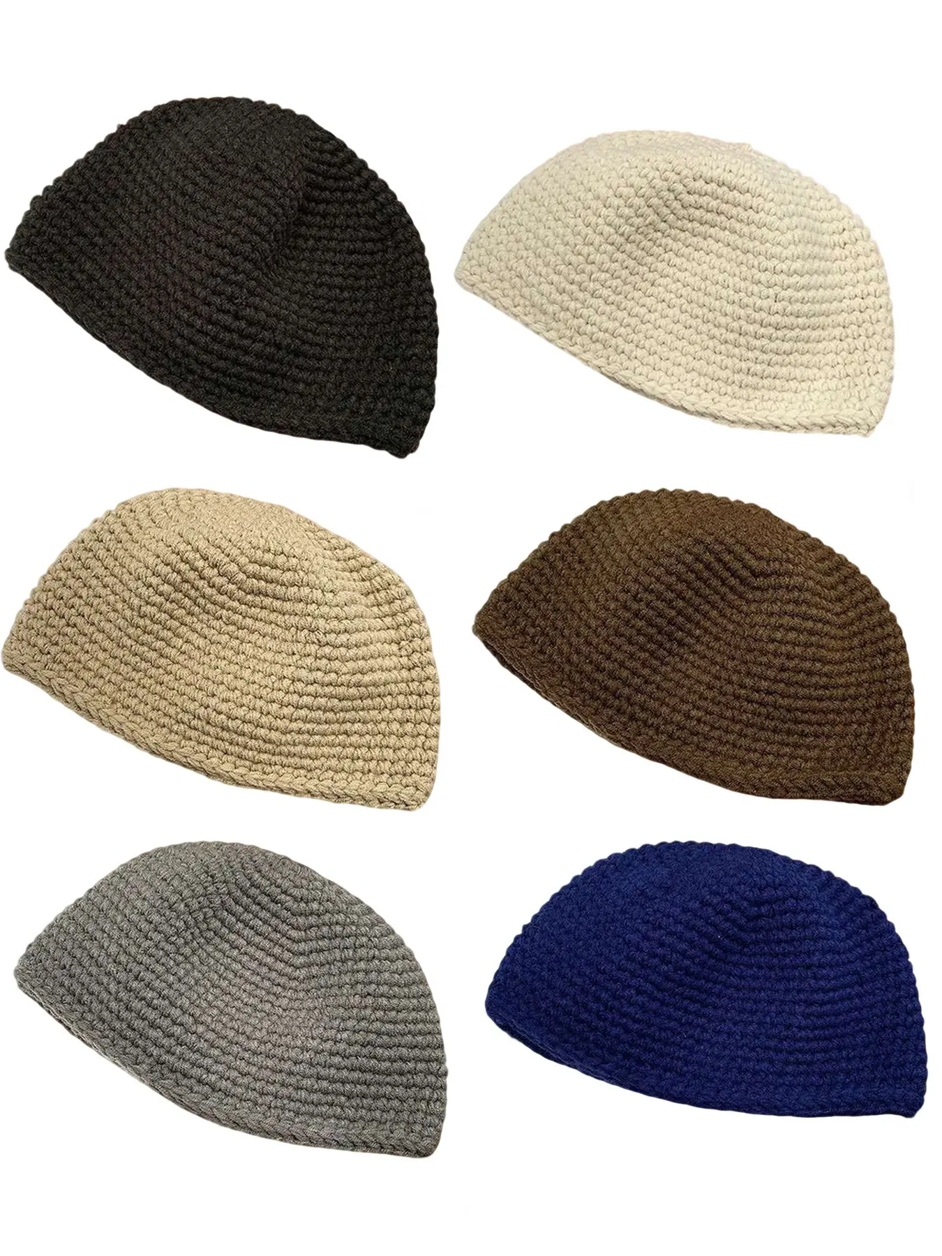 1 Piece Wheat Shape Hat Handmade Warm Knitted Cap for Men & Women, Short Winter Woolen Beanie, Muslim Prayer Scarf, Islamic Fasting Kippah, Handcrafted Cap