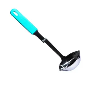 Souper Cubes No Mess Stainless Steel Soup Ladle with Silicone Handle, Metal Soup Ladle That Hooks on Side of Any Pot - Aqua