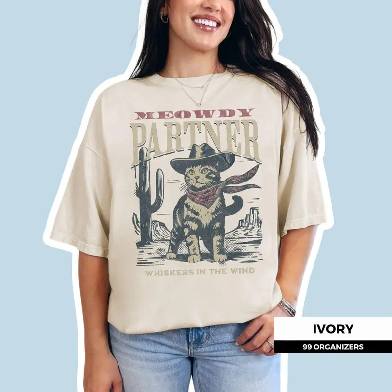 Meowdy Partner Cowboy Cat Shirt, Vintage Cowboy Shirt and Tank, Funny Cowboy Cat Shirt Available in Kids Sizes