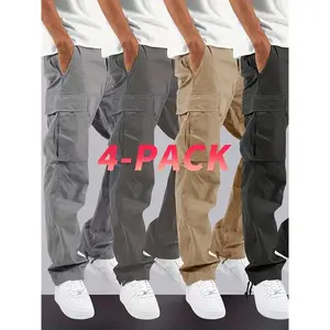 4-Pack Men's Cargo Pants Loose Fit Multi Pockets Machine Washable Ideal for Outdoor Activities in Spring & Autumn Menswear Trouser Sweatpants Fathersdaygift