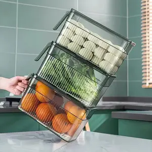 box fresh-keeping box PET handle rectangular plastic transparent kitchen fruit sorting vegetables. Utensils