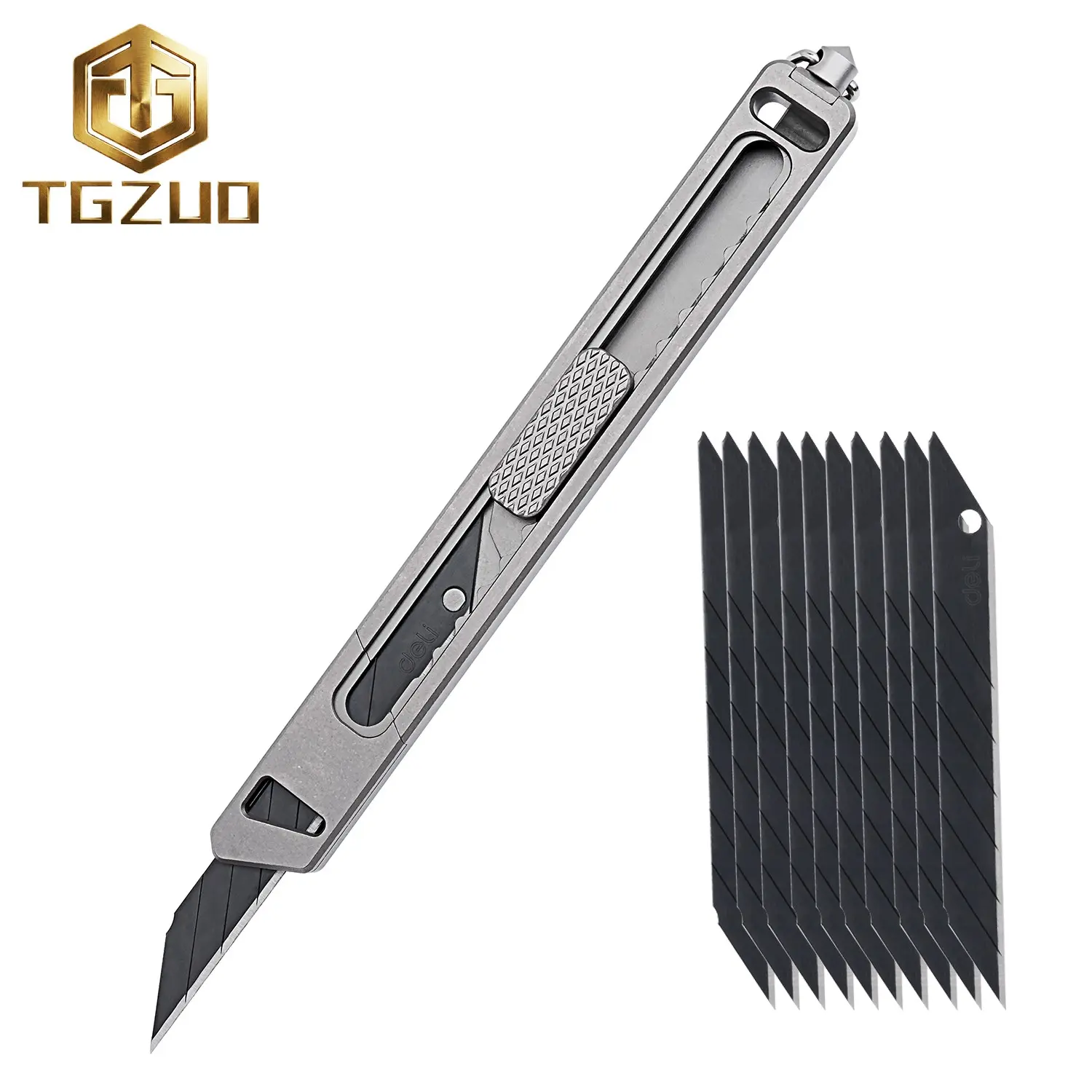 Titanium Alloy Paper Knife with Clip, Mini Edc High-Quality Cutting Tool, Pocket Outdoor Gear, Includes 10 Carbon Steel Blades