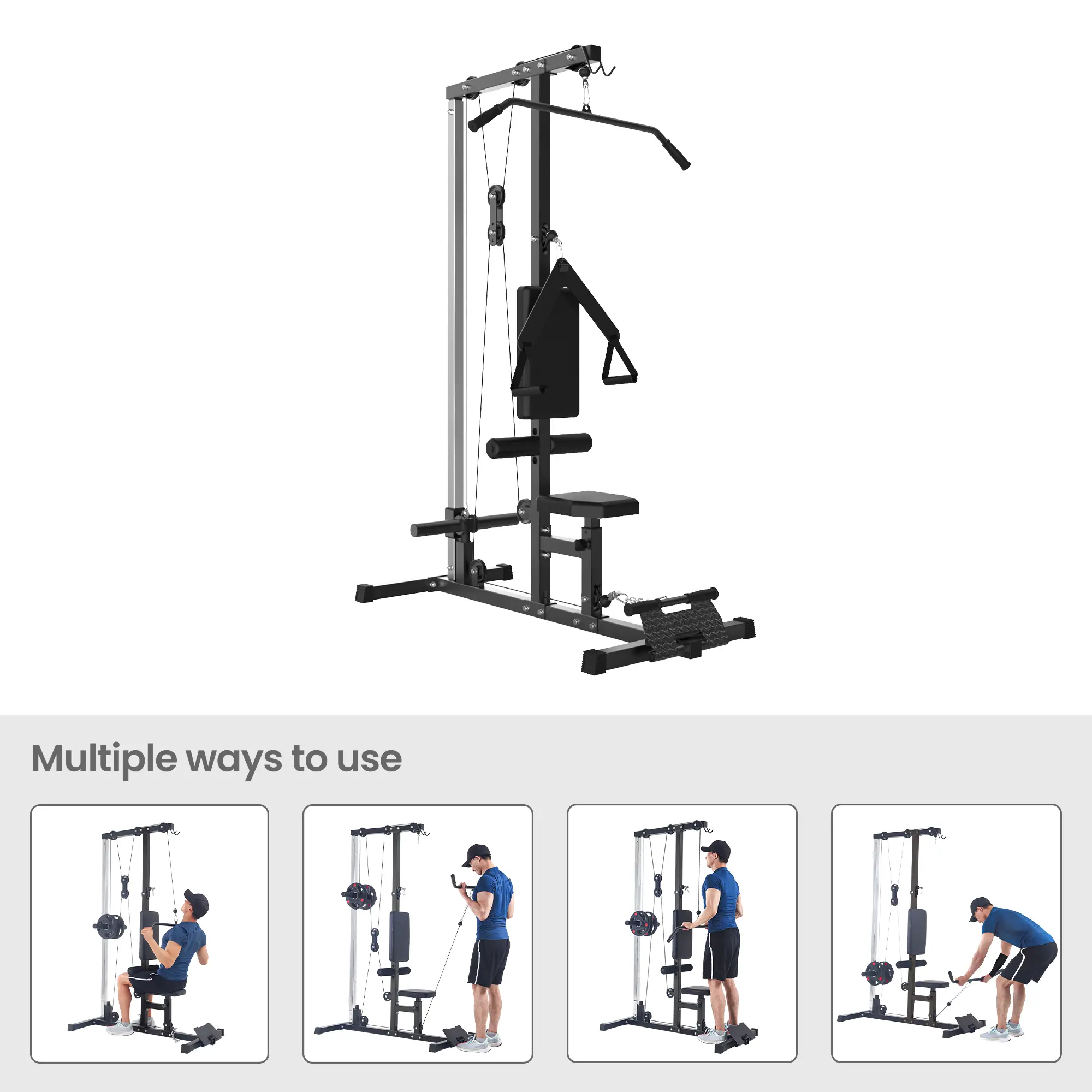 Floor Standing Cable Training Machine with Adjustable Seat & Foam Roller, 397 LBS Carbon Steel Home Gym Equipment