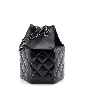 Pre-owned CHANEL material Bucket Bags Hexagon CC Drawstring Bucket Bag Quilted Patent and Lambskin Mini by Rebag