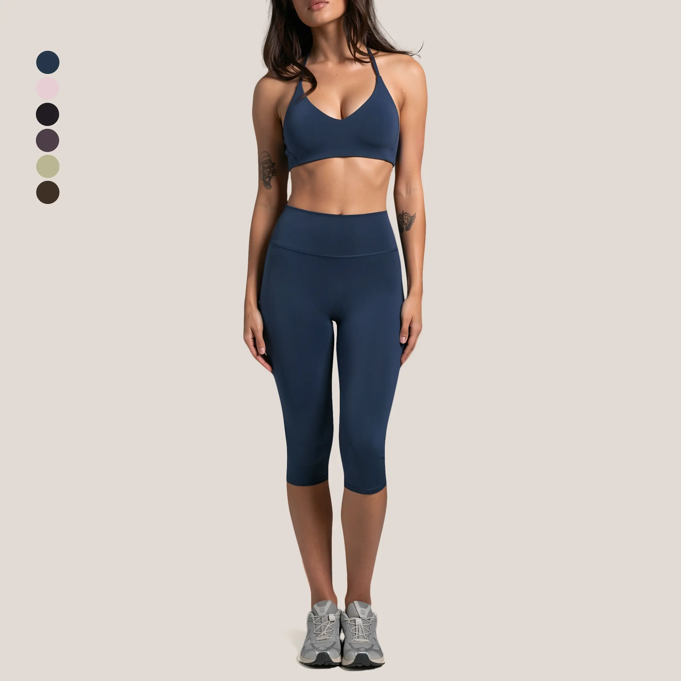 GIAFIRE Women’s Two-Piece Yoga Activewear Set – Halter Sports Bra & High-Waisted Butt-Lifting 7/8 Yoga Pants, Highly Stretchy, Breathable, Tummy Control Fitness Outfit for Running Training, Pilates, Everyday Casual Wear Activewear Clothes Fitness Clothes