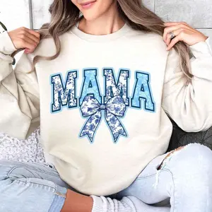Mama Chinoiserie Coquette Mama Coquette Bow Retro Mama Fall Mama Shirt Mama Varsity T-Shirt Sweatshirt Hoodie