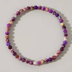 Natural Sea Sediment Jasper Stretch Bracelet - 4mm Gemstone Bead Healing Bracelet for Good Luck and Full of Energy