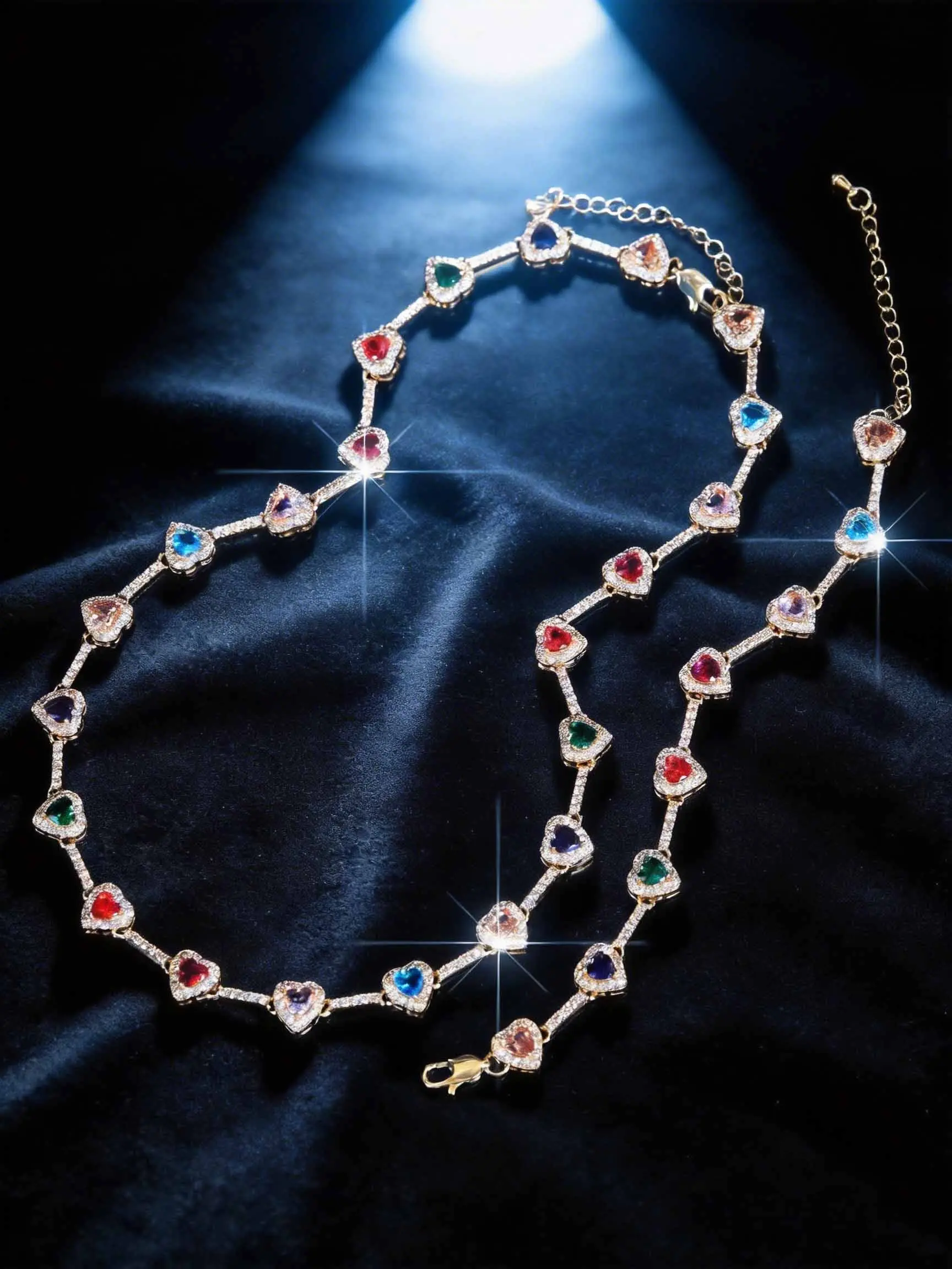 Elegant Heart-Shaped Necklace & Bracelet Set, 18k Gold Plated Copper Zircon Jewelry, Iced Out Bling Texture, Daily Wear Accessories