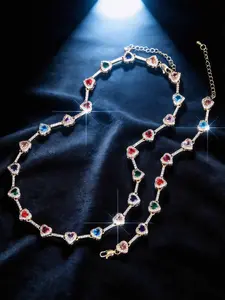 Elegant Heart-Shaped Necklace & Bracelet Set, 18k Gold Plated Copper Zircon Jewelry, Iced Out Bling Texture, Daily Wear Accessories