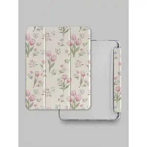 1pc Pink Tulip Flower Tablet Case Compatible With IPad 7/8/9 2022, IPad Air 5/4/3 9th Gen 10.2, IPad Pro 11, IPad Mini 7 2024, IPad Air 6/IPad 10th Gen, IPad Air 11 (M3)/IPad 11 (A16 2025)