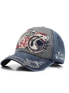 American Vintage Classic Baseball Cap, Shark Patch Large Headband Embroidery, Breathable Adjustable, All Seasons, Sporty Style, Fitted