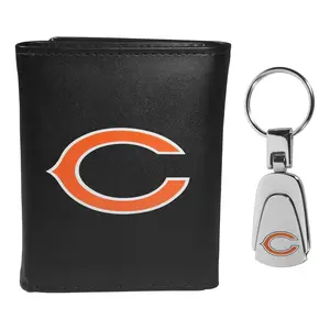 Siskiyou Sports NFL Leather Tri-Fold Wallet & Steel Key Chain