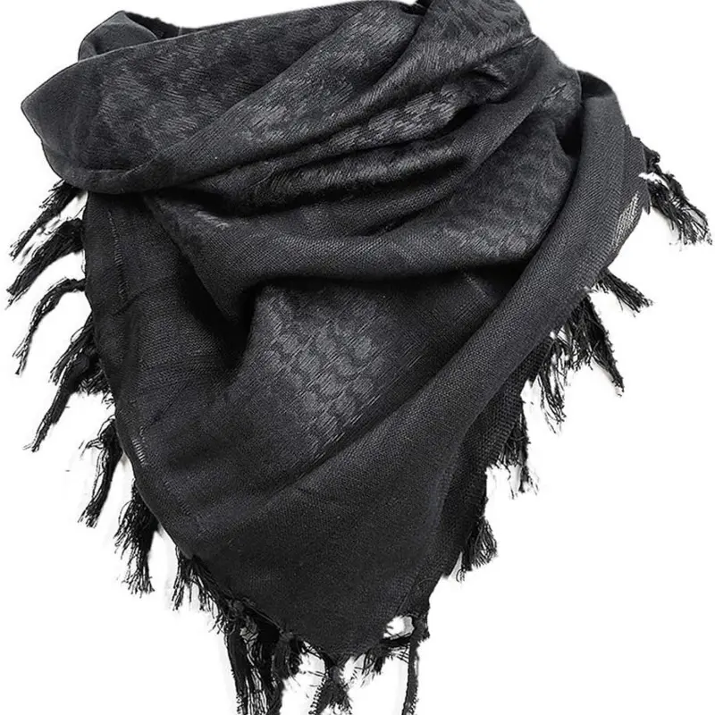 Vintage Style Black Cotton Scarf, 100% Pure Cotton Windproof Desert Shawl for Men and Women, Hand Washable Woven Neck Scarf