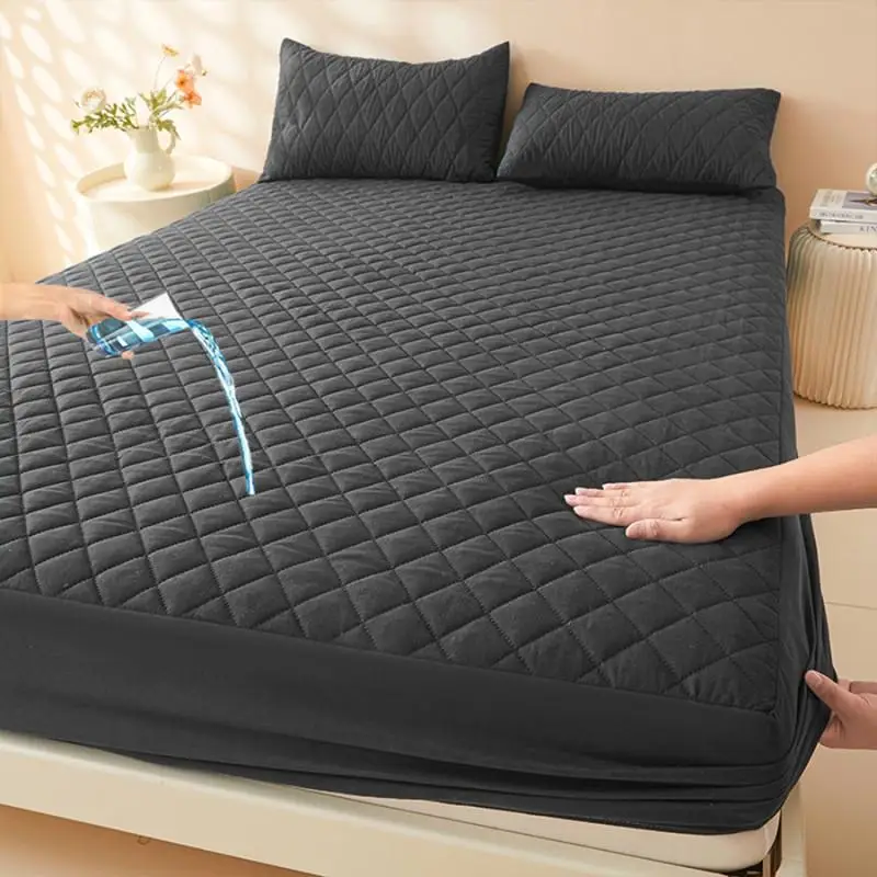 Solid Color Geometric Pattern Waterproof Fitted Sheet without Pillowcase, 1 Count Soft Comfortable Mattress Topper, Mattress Protector for Home , Hote