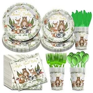 168Pcs Jungle Safari Party Supplies Kit - Disposable Birthday Party Tableware Set (9/7 Inch Plates, Cups, Forks, Spoons，Knives，Napkins) for Kids, Baby Shower Decorations - Serves 24 Guests