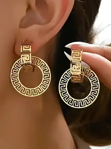 Elegant Vintage C-Shaped Hoop Earrings, Golden-Tone Statement Jewelry, Everyday & Festival Party, Durable Copper Plated, Versatile Jewelry