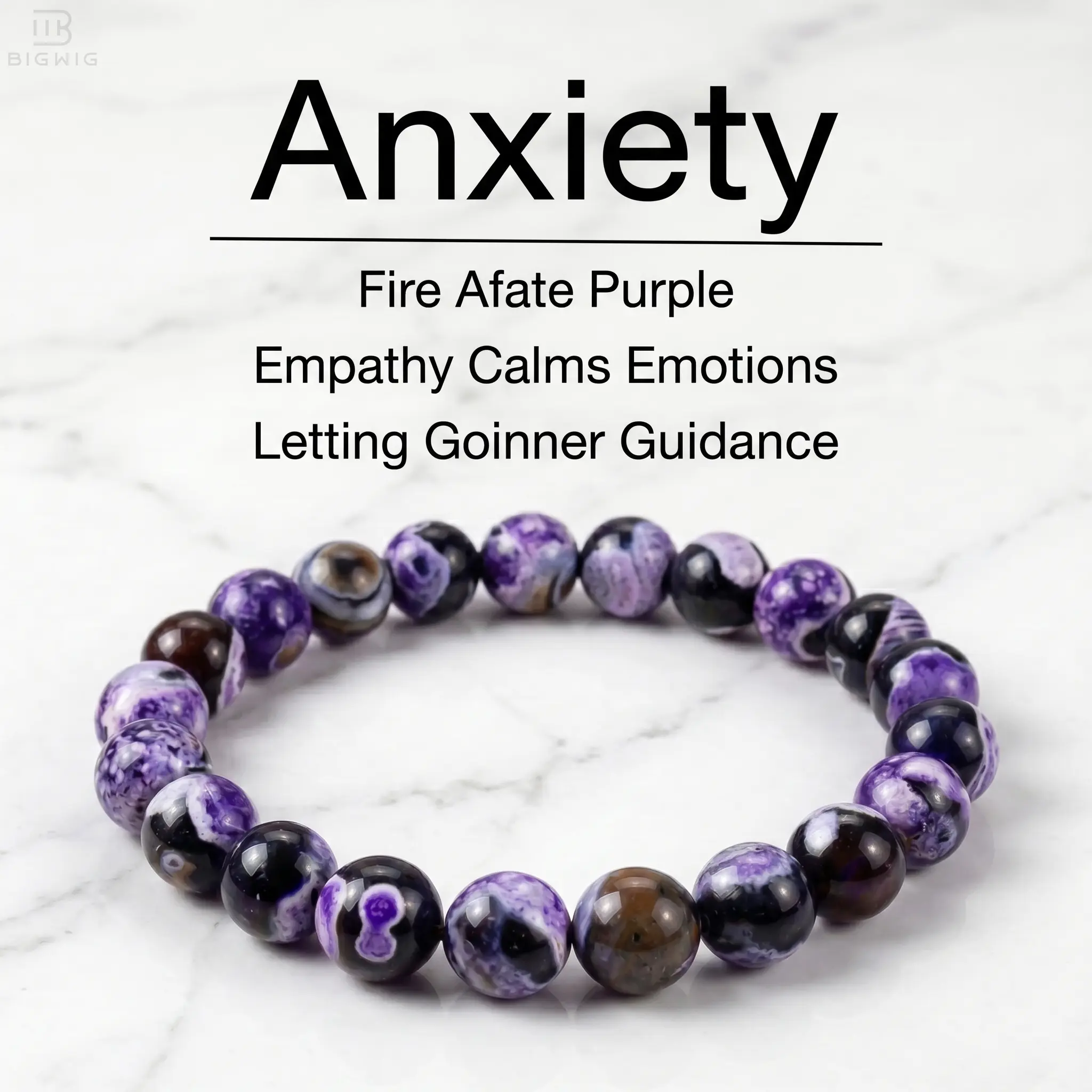 Purple Fire Agate Crystal Bracelet for Anxiety Relief & Calm - Grounding Healing Bracelet, Handmade Gemstone Jewelry Empathy Calming Emotional Balance Relaxation