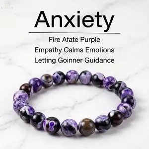Purple Fire Agate Crystal Bracelet for Anxiety Relief & Calm - Grounding Healing Bracelet, Handmade Gemstone Jewelry Empathy Calming summerwins Emotional Balance Relaxation