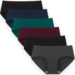 INNERSY Womens Underwear Cotton Hipster Panties Regular & Plus Size 6-Pack Womenswear Basic Black Minimalist