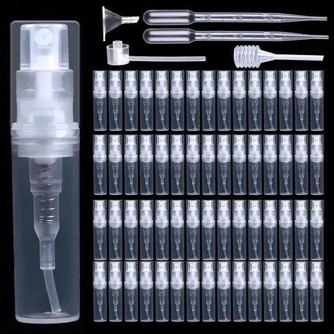 60-Pack 2 ml Transparent Plastic Perfume Atomisers - Leakproof Cap Mini Spray Bottles for Cosmetic Use, Adults on Holidays & Business Trips (Tools & Hardware, Hand Tools Accessory)