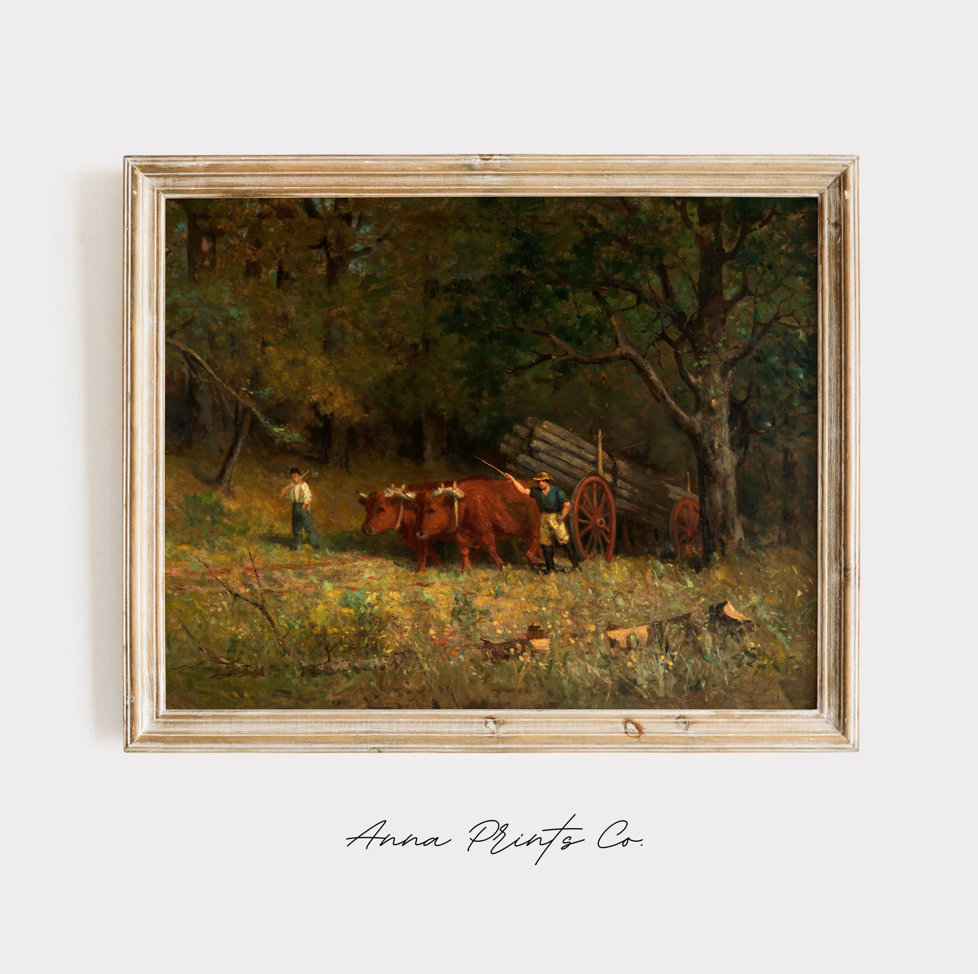 Unframed Vintage Art Print: Untitled (boy and man with oxen) | Edward Mitchell Bannister (1891) | Museum Quality Giclee Artwork | Antique Aesthetic Home Decor