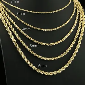 14kt Gold Plated Rope Chain - Available in 2mm 3mm 4mm 5mm & 6mm Widths for Versatile Styling