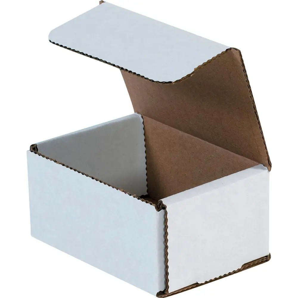 Global Industrial B40140 Lightweight Crush Resistant Double-Wall White Corrugated Mailers - 4x3x2 in. - Pack of 50 - No Tape, Glue or Staples Needed - Postage-Saving Office Postal Supplies