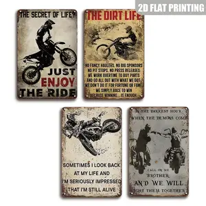 Vintage Metal Tin Signs Set, 'just Enjoy the Ride' Motorcycle & Dirt Bike Poster Signage Wall Art Decorations Wall Metal Plaque, Ideal for Garage, Shop, Home Walls