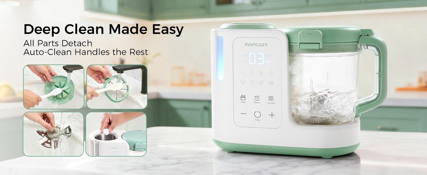 Momcozy AutoMeal Baby Food Maker – One-Step Auto Steam & Blend Food Processor, 15oz Large Cup & 6-Blade Design, Self-Cleaning, Auto 3-Stage Texture Settings for Effortless Homemade Baby Puree