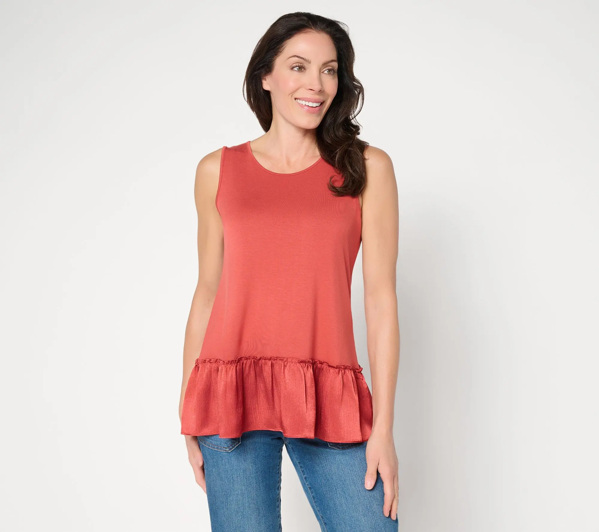 LOGO Layers by Lori Goldstein Tank with Satin Crinkle Hem