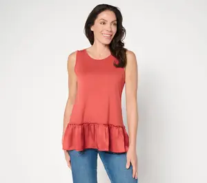 LOGO Layers by Lori Goldstein Tank with Satin Crinkle Hem