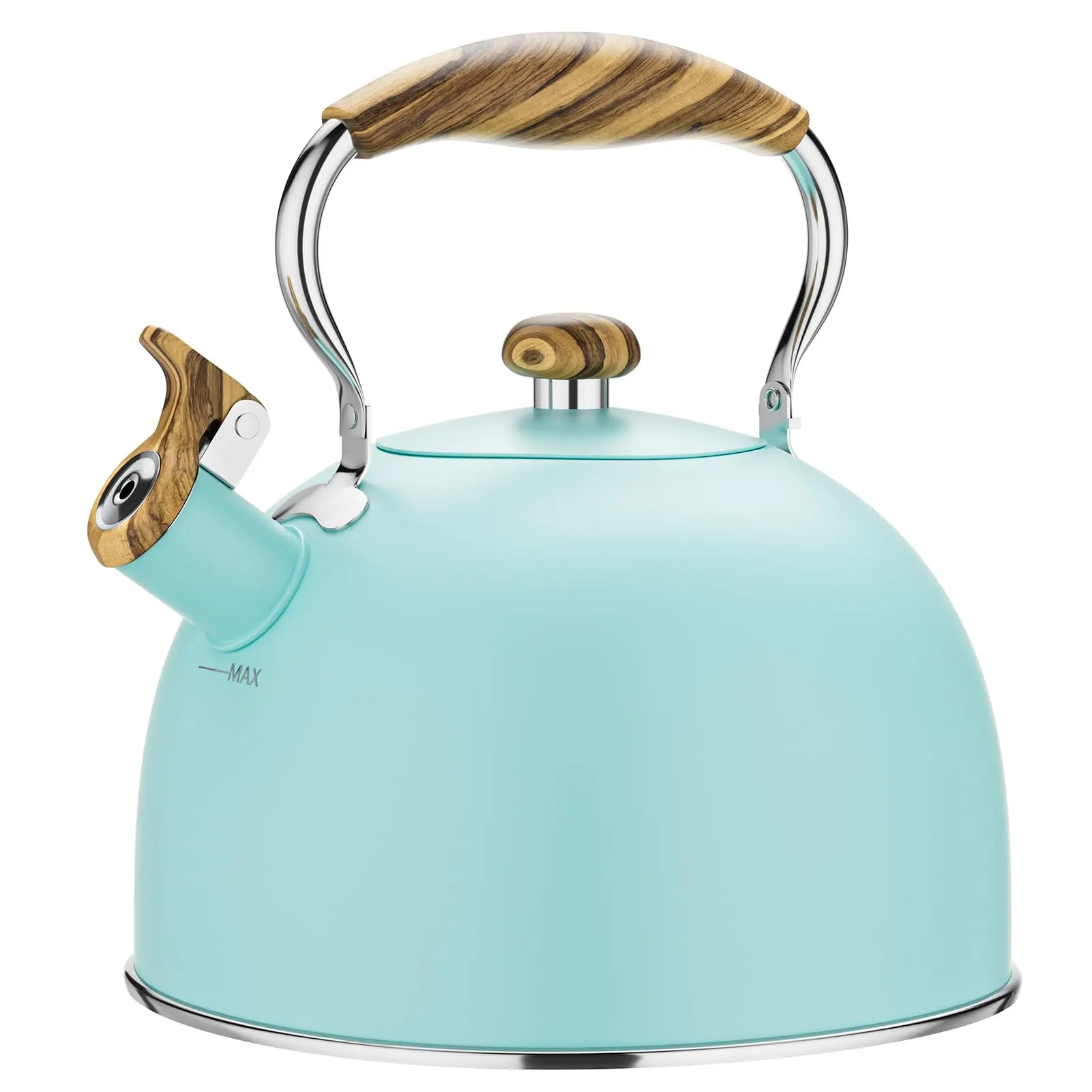 Chefbar Whistling Stovetop Tea Kettle, 2.6 & 4.2 Qt Stainless Steel Kettle with Cool-Touch Wood-Look Handle, Classic Ceramic Cover, Compatible with Induction, Gas, Electric & Ceramic Stoves