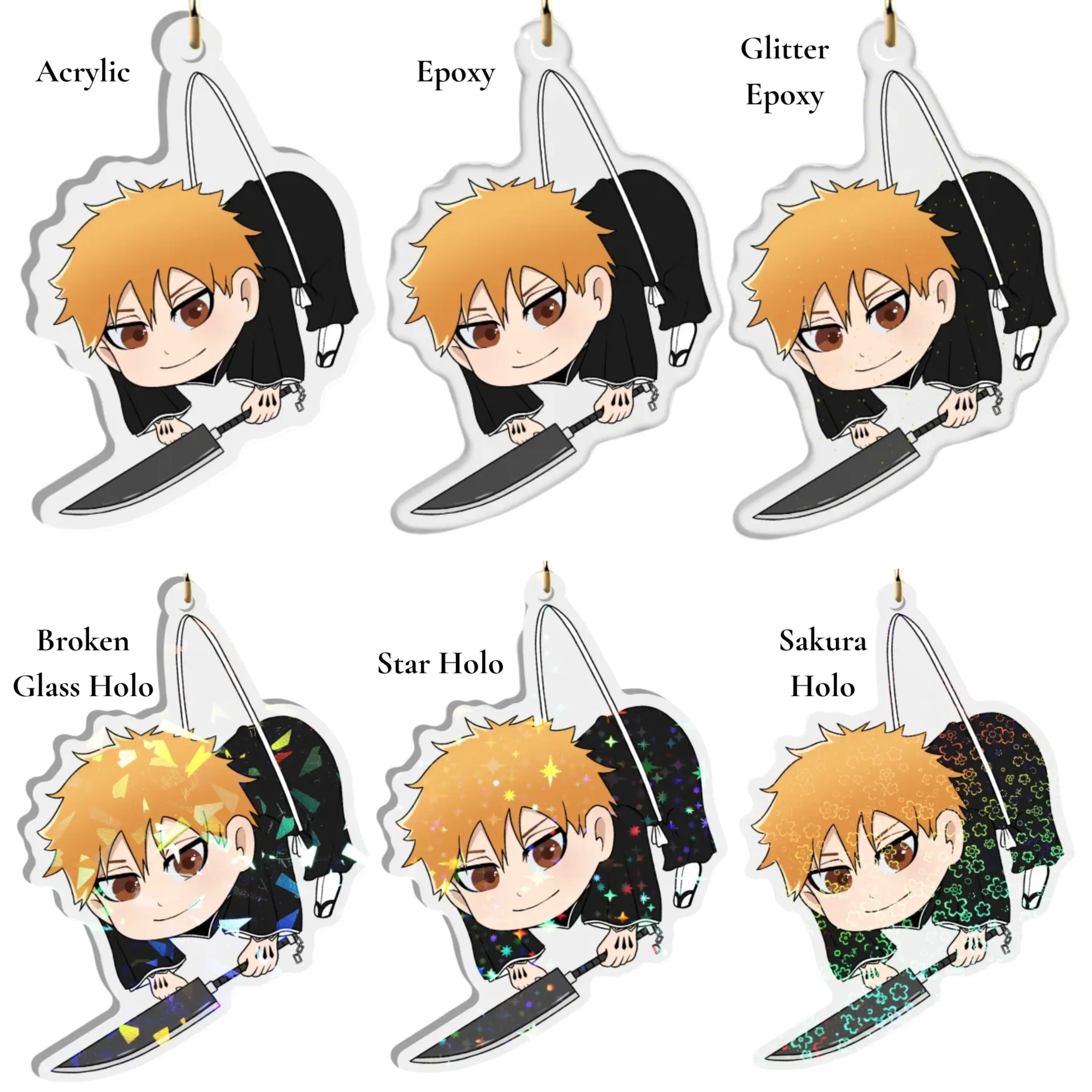 Bleach Ichigo Star-Heart Acrylic Double-Sided Keychain, Non-Official Collectible for Anime Collections & Bleach Fans