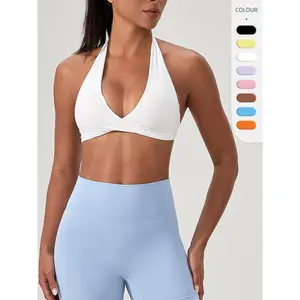 Women's Yoga Bra Halter Neck Backless Sexy Wireless Sports Bra Workout Fitness Athletic Tank Top