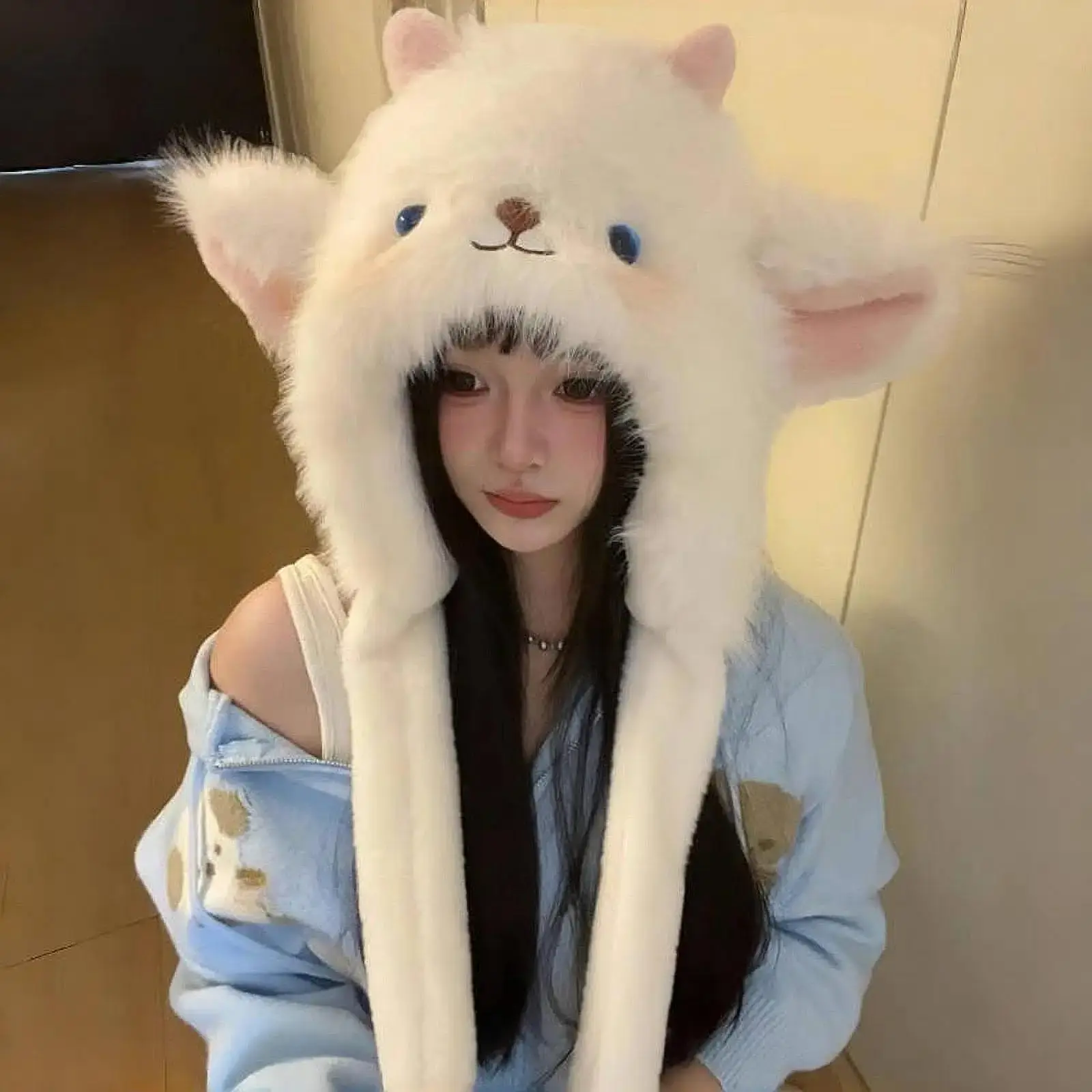 Animal Plush Hat Cartoon Soft with Moving Ears for Christmas Outdoor Cosplay Ear Moving Jumping Hat Sheep Ear Hat Warm
