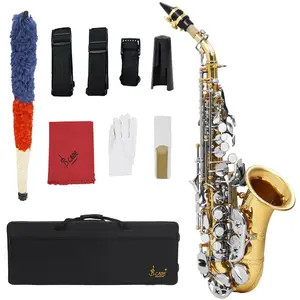 Professional Bb Soprano Saxophone, Brass Wind Instrument for Adult Beginners with Small Curved Pipe, Musical Instrument for Home & School