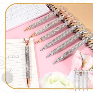 6 pack Big Diamond Pens with Crystal Metal Glitter Ballpoint Pens Bling Rhinestone Ballpoint Black Ink Pens for School Office meeting Wedding