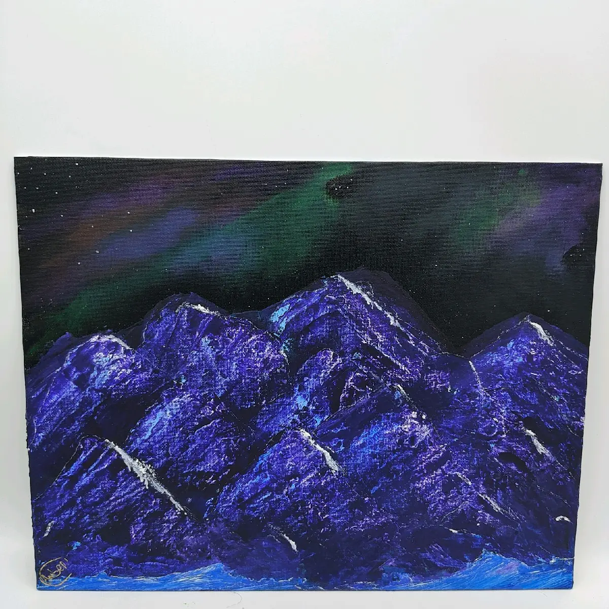 Artist Signed "Aurora Borealis Glimpse" Abstract Acrylic Painting on 14"x11" Canvas Panel Modern