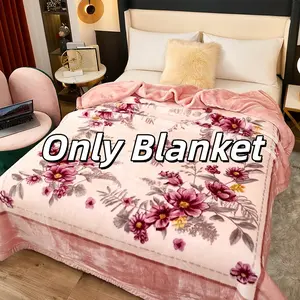 Classic Raschel Thick Blanket, Dual-Sided Dense Velvet, Super Warm Breathable, Home Office Nap Blanket, Faux Wool Texture, Floral Blanket, Soft Warm Blanket